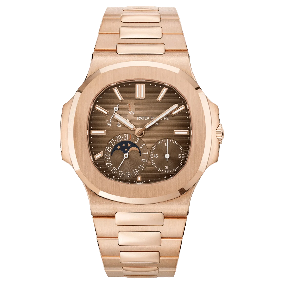 Patek Philippe Nautilus Moonphase 40mm Rose Gold Brown Dial Replica Watch