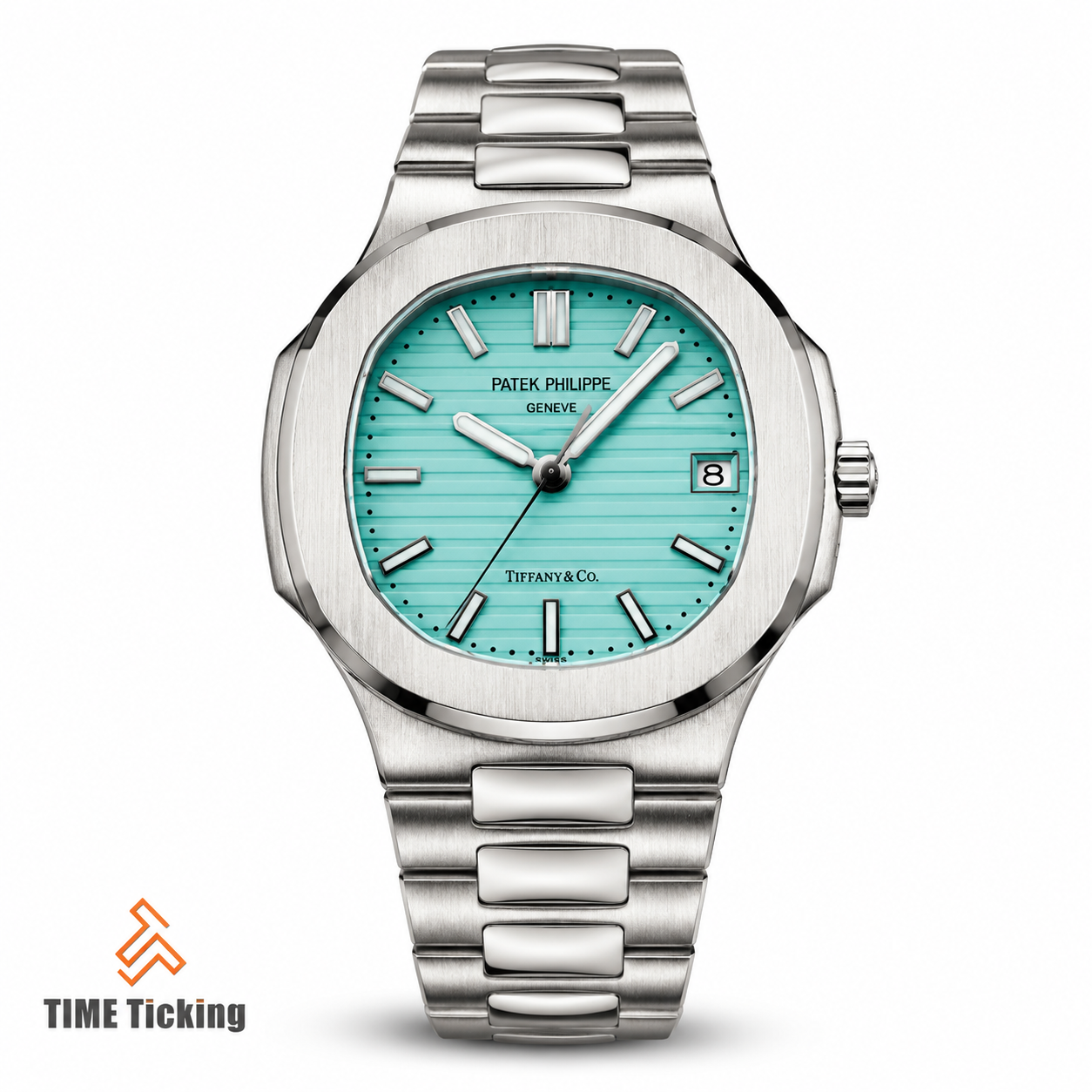 Turquoise dial stainless steel luxury wristwatch from Time Ticking