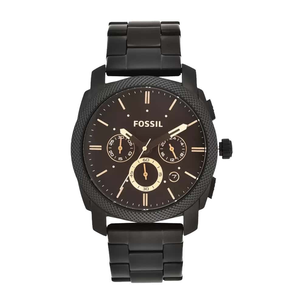 Fossil Machine FS4682 men’s black stainless steel chronograph watch with round case and black dial
