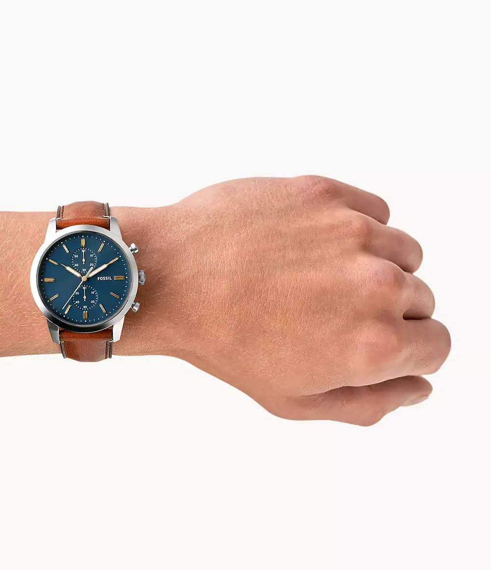 Fossil Townsman Blue Dial Luggage Leather Men’s Watch- FS5279. - Image 3