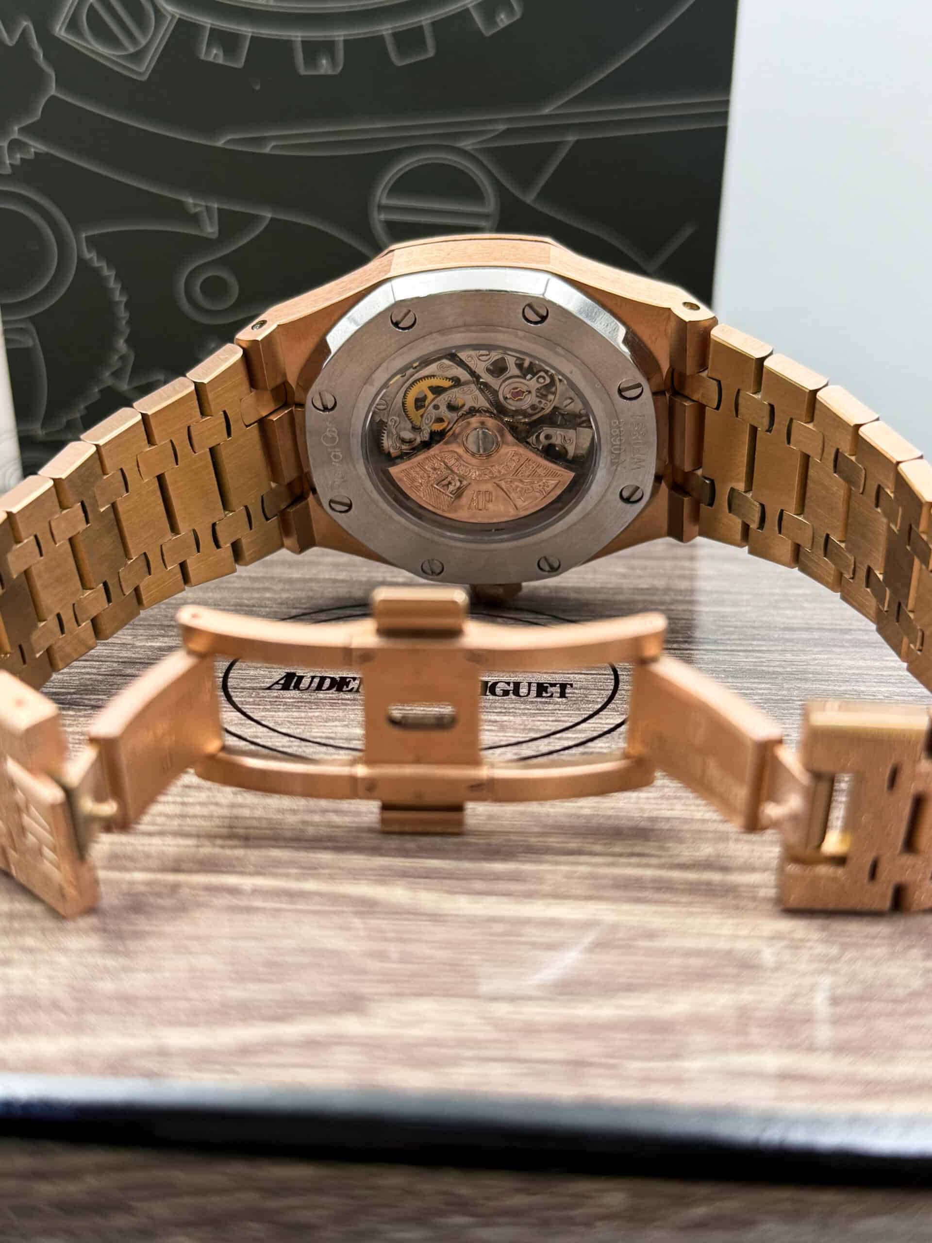 Audemars Piguet Royal Oak Double Balance Wheel Openworked Frosted Gold Case Rainbow Bezel. - Image 5