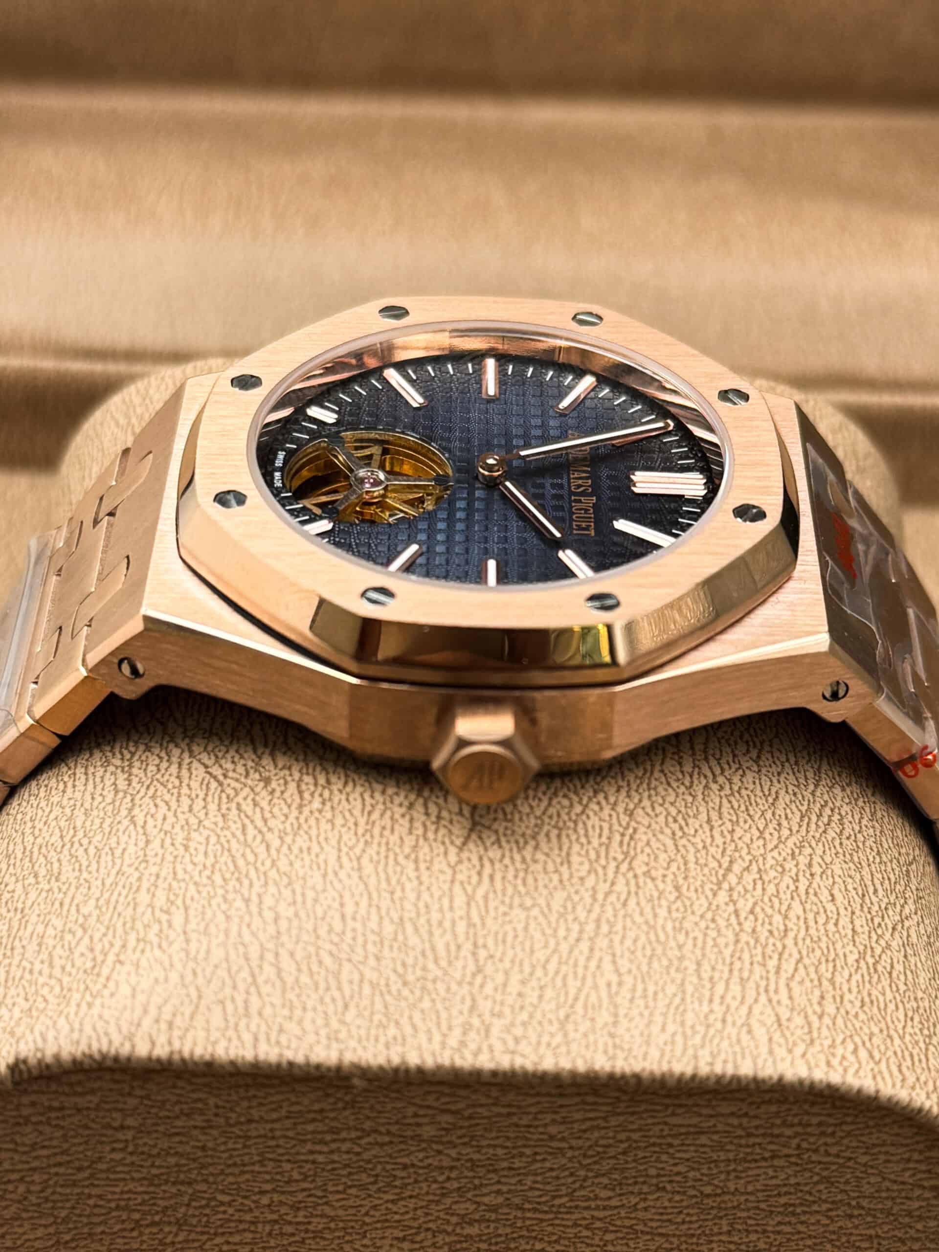 Audemars Piguet Royal Oak Tourbillon Automatic Watch Rose Gold Case Blue Dial - Image 2