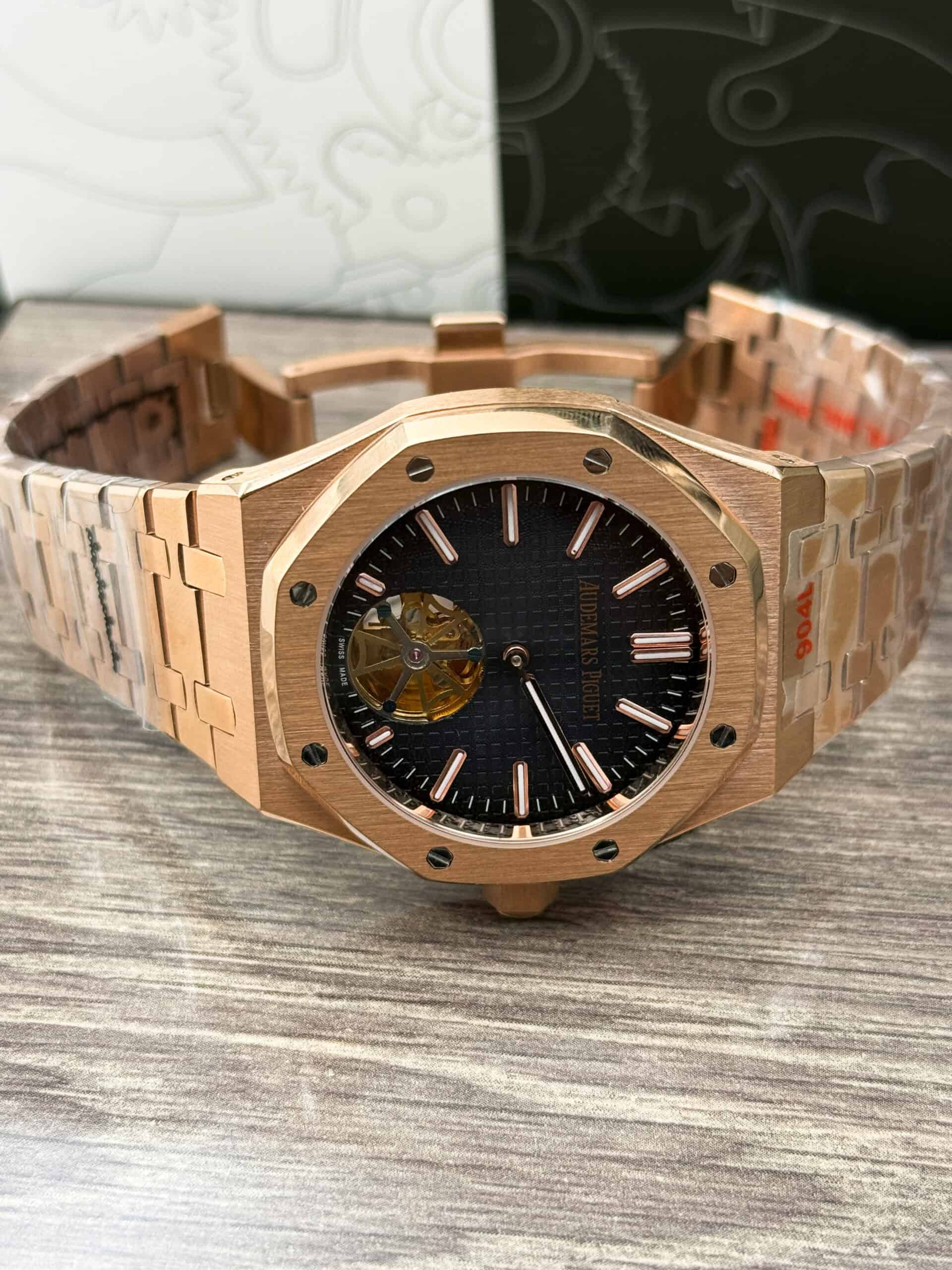 Audemars Piguet Royal Oak Tourbillon Automatic Watch Rose Gold Case Blue Dial - Image 3