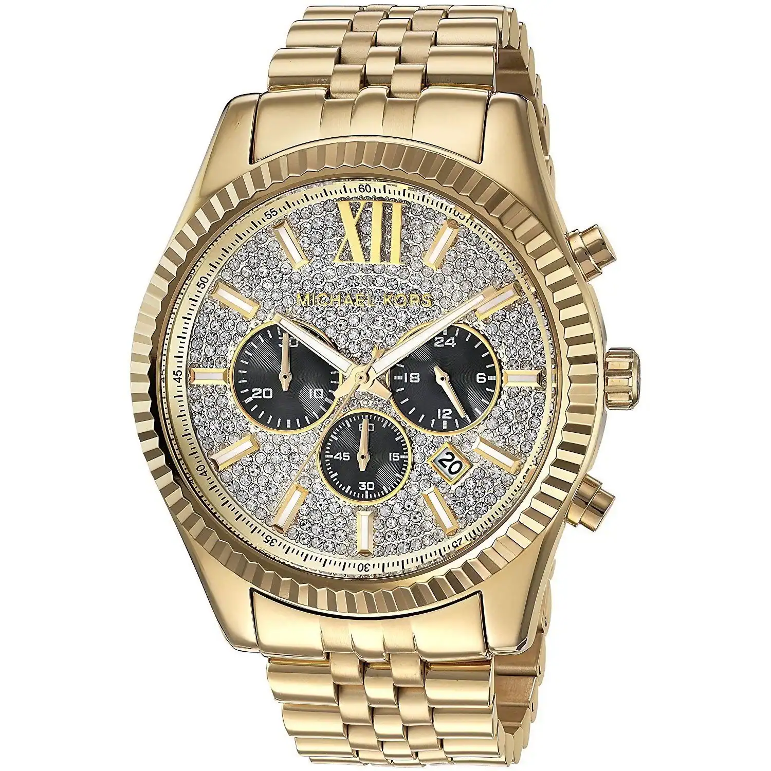 Michael Kors MK8494 Lexington men’s gold-tone chronograph watch with stainless steel bracelet