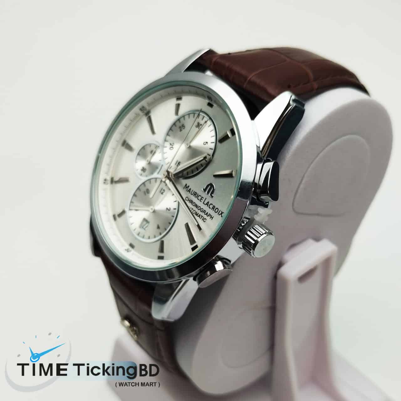 MAURICE LACROIX BROWN LEATHER BELT Quartz SS White Dial Men’s Watch. - Image 2