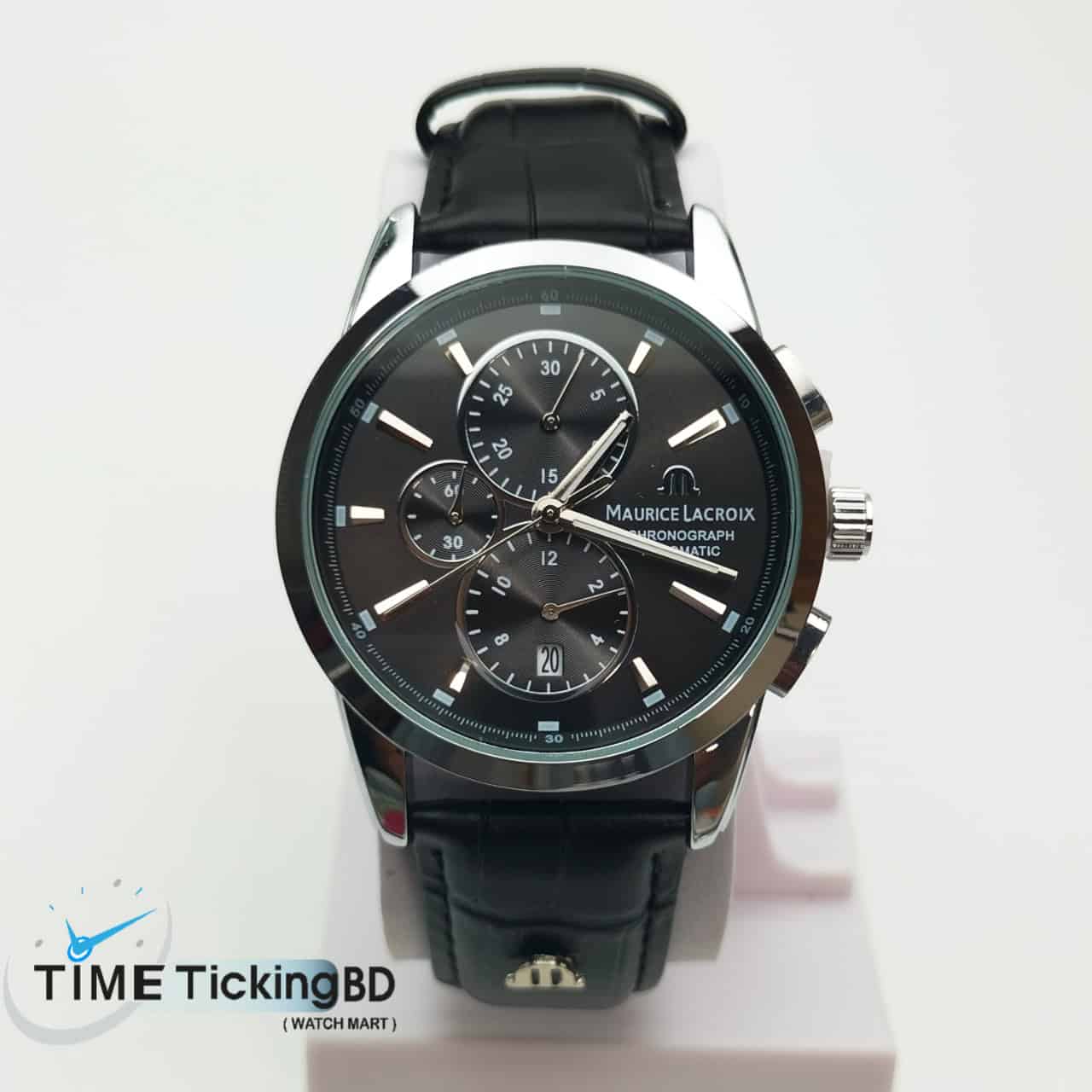 MAURICE LACROIX BLACK LEATHER BELT Quartz SS Black Dial Men’s Watch - Image 7