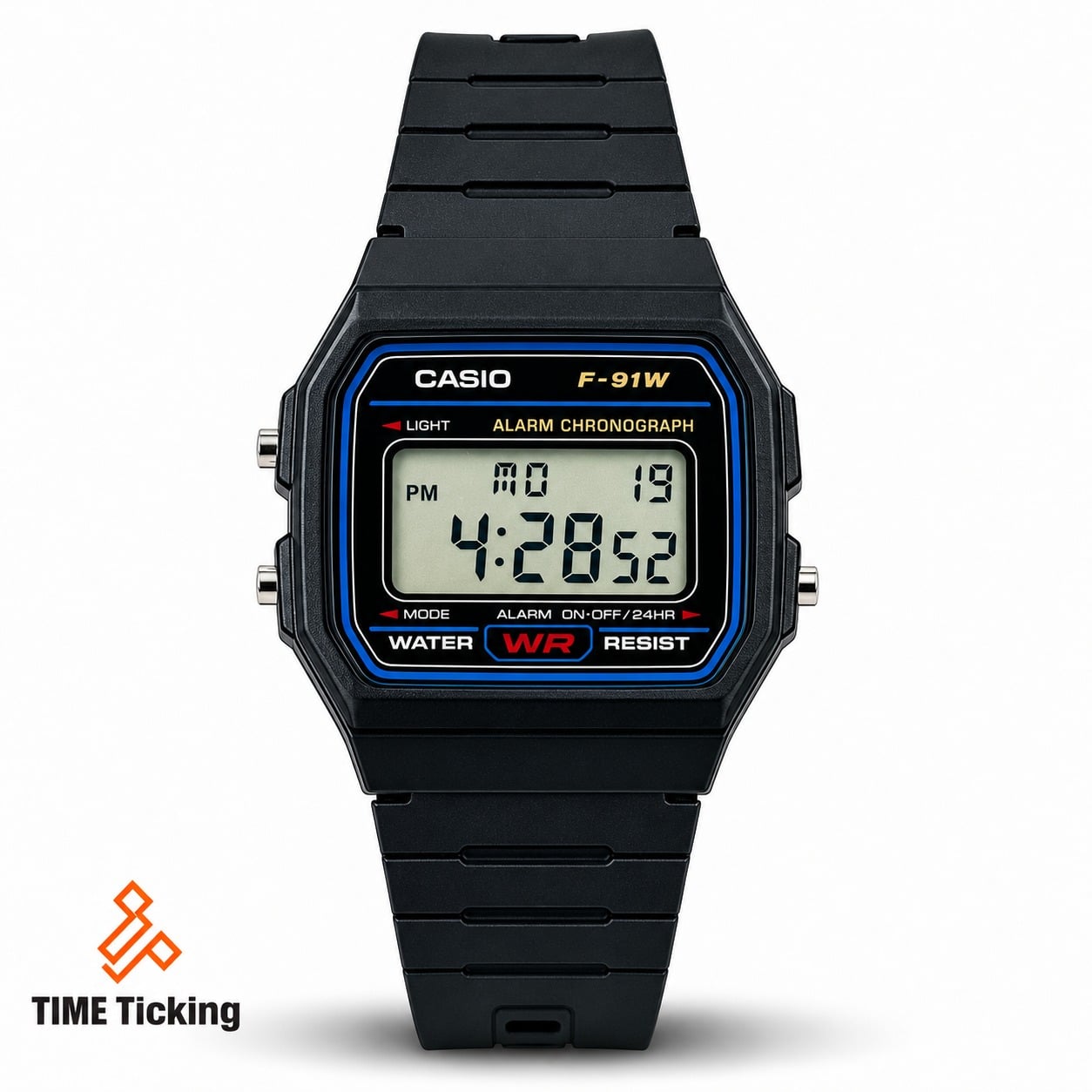 Casio F-91W Retro Classic Digital Watch with Resin Band, 1/100-Second Stopwatch, LED Backlight, Daily Alarm and 7-Year Battery Life