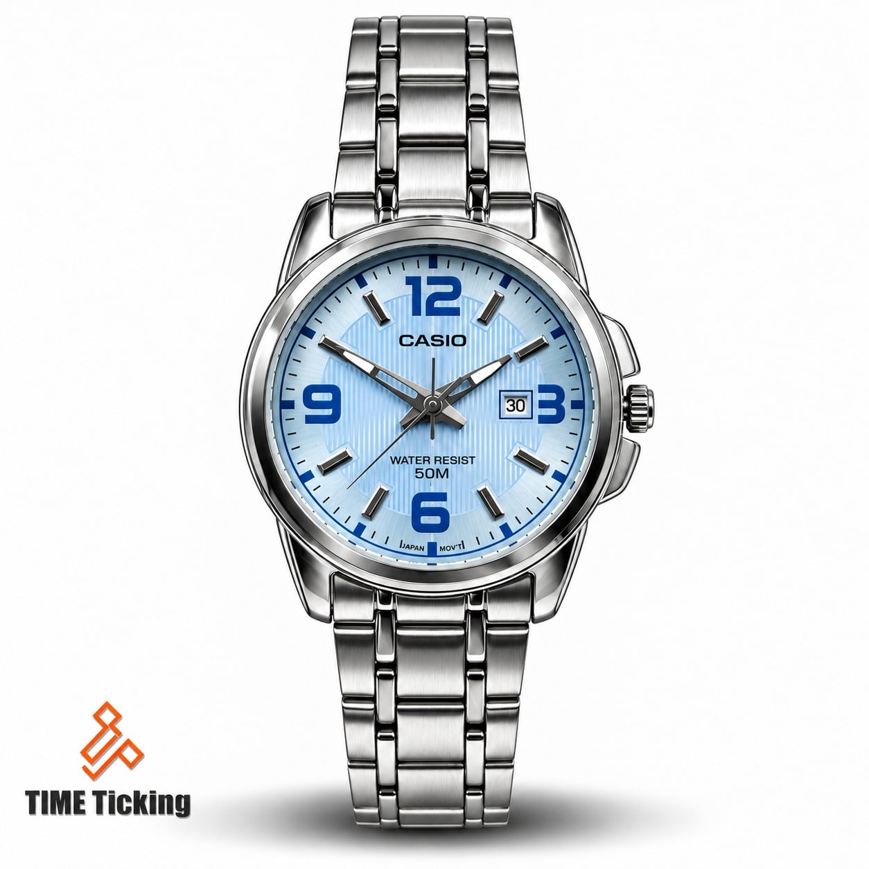 Casio LTP-1314D-2AVDF Enticer women’s analog watch with blue dial, stainless steel band, date display and 50M water resistance