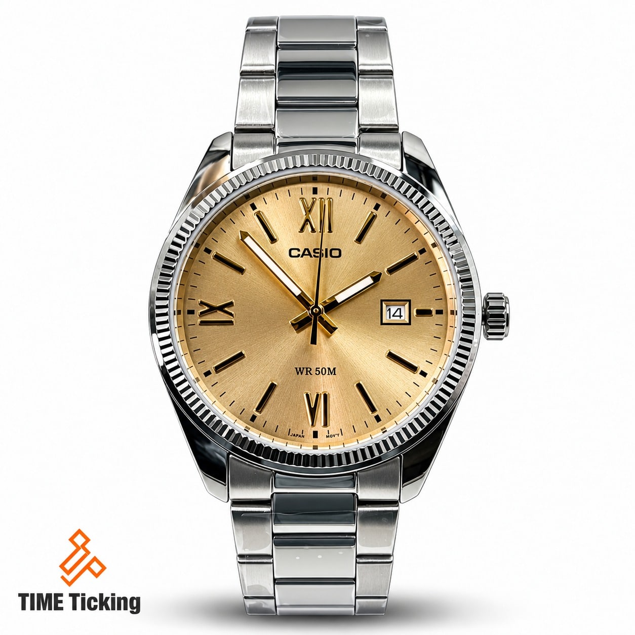 Casio MTP-1302DD Stainless Steel Analog Men’s Watch with Sunray Dial, Mineral Glass, Triple-Fold Clasp and Date Display