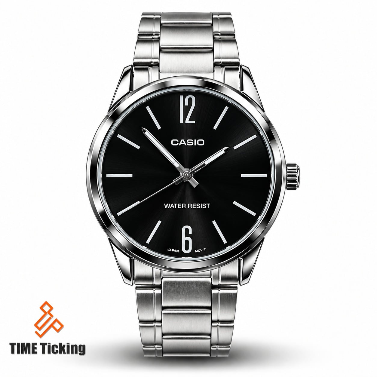 Casio Enticer MTP-V005D Men’s Stainless Steel Analog Watch with Black Dial, Japanese Quartz Movement, Mineral Glass and Triple-Fold Clasp