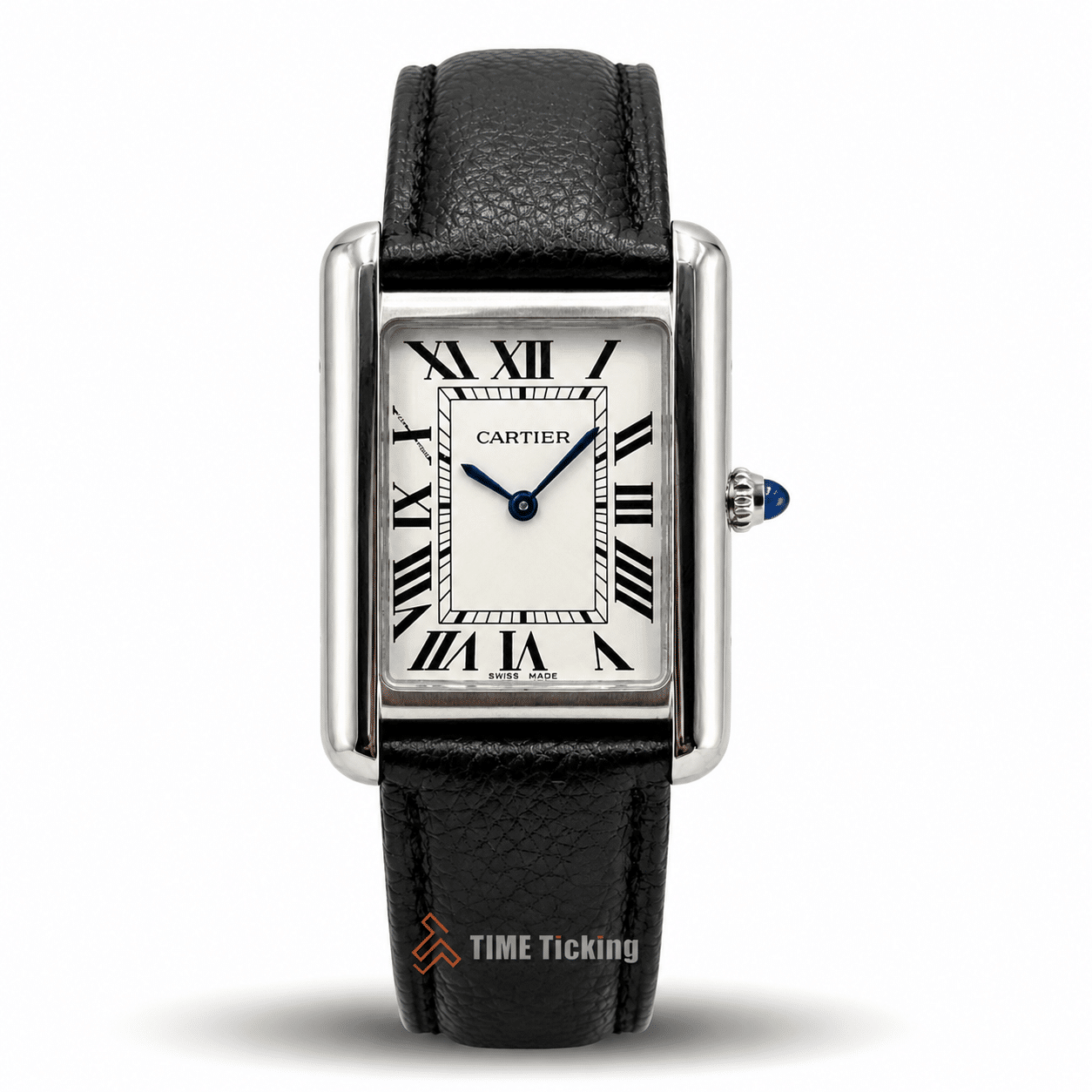 Cartier Tank Solo men’s watch with white dial and silver-tone case, elegant classic rectangular design