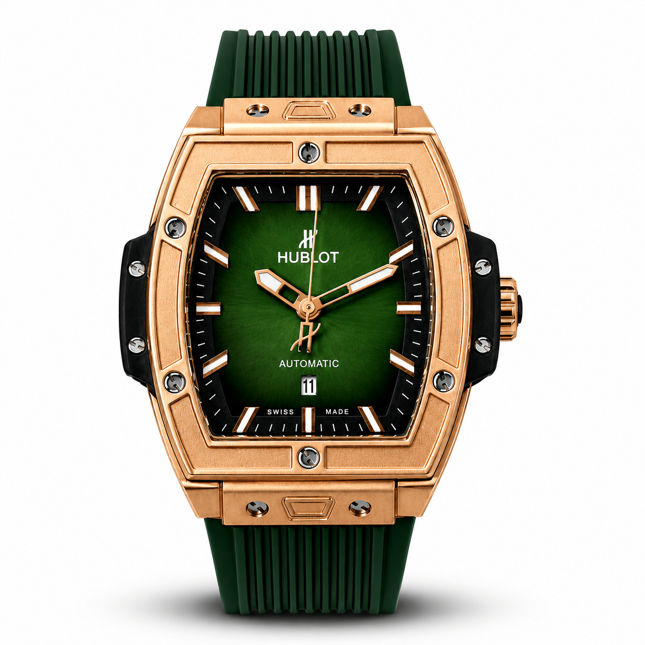 Hublot Spirit of Big Bang men's watch with rose gold case green dial and premium rubber strap
