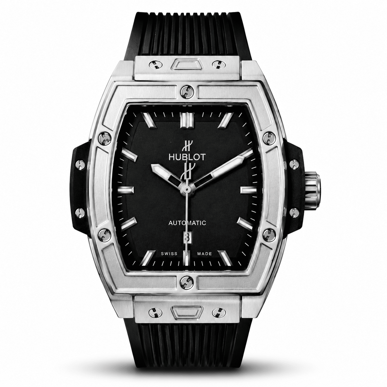 Hublot Spirit of Big Bang men's watch with silver case black dial and premium rubber strap