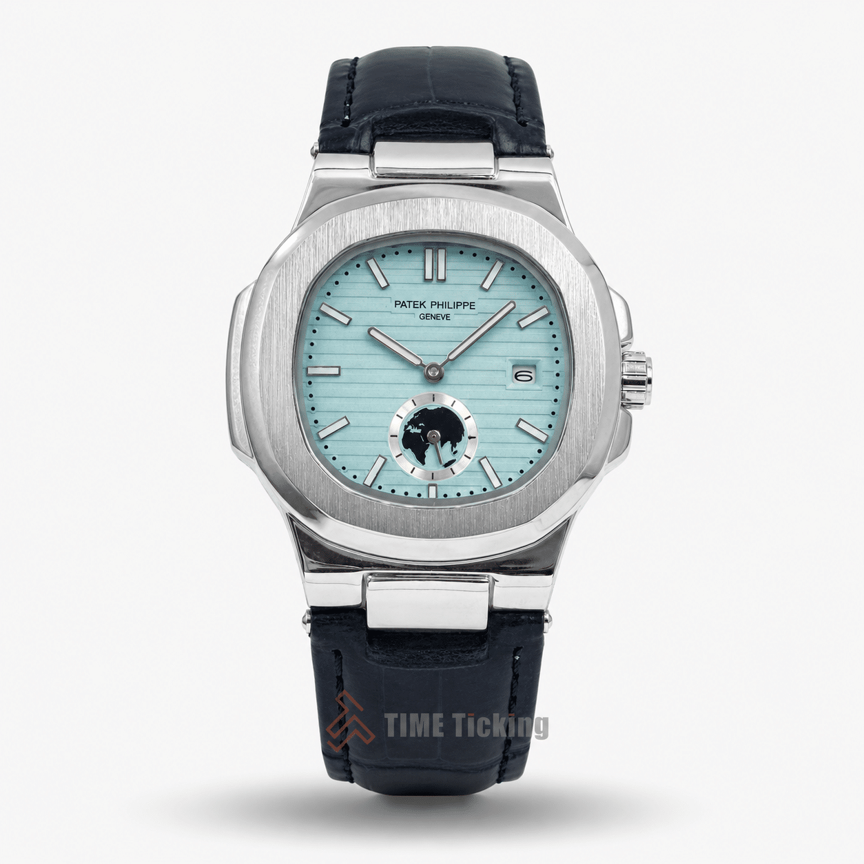 Patek Philippe Nautilus Annual Calendar AA Grade Replica 5726A-001 turquoise blue dial silver case turquoise blue leather strap men's watch