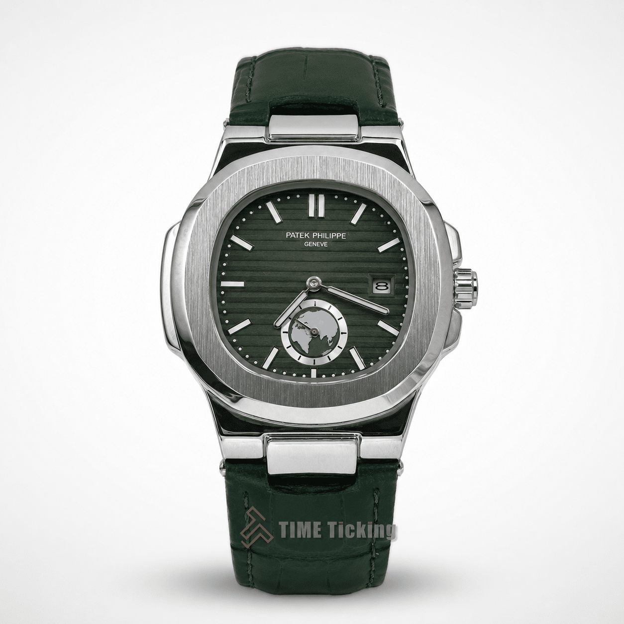 Patek Philippe Nautilus Annual Calendar AA Grade Replica 5726A-001 green dial silver case green leather strap men's watch