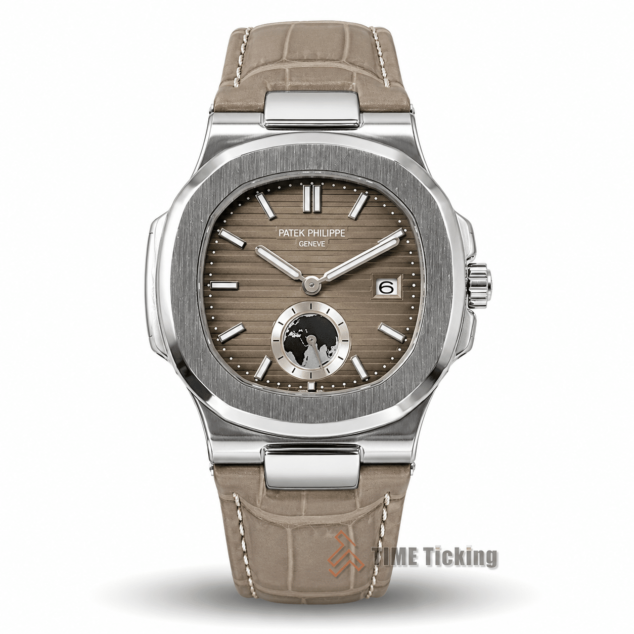 Patek Philippe Nautilus Annual Calendar AA Grade Replica 5726A-001 charcoal grey dial silver case leather strap men's watch