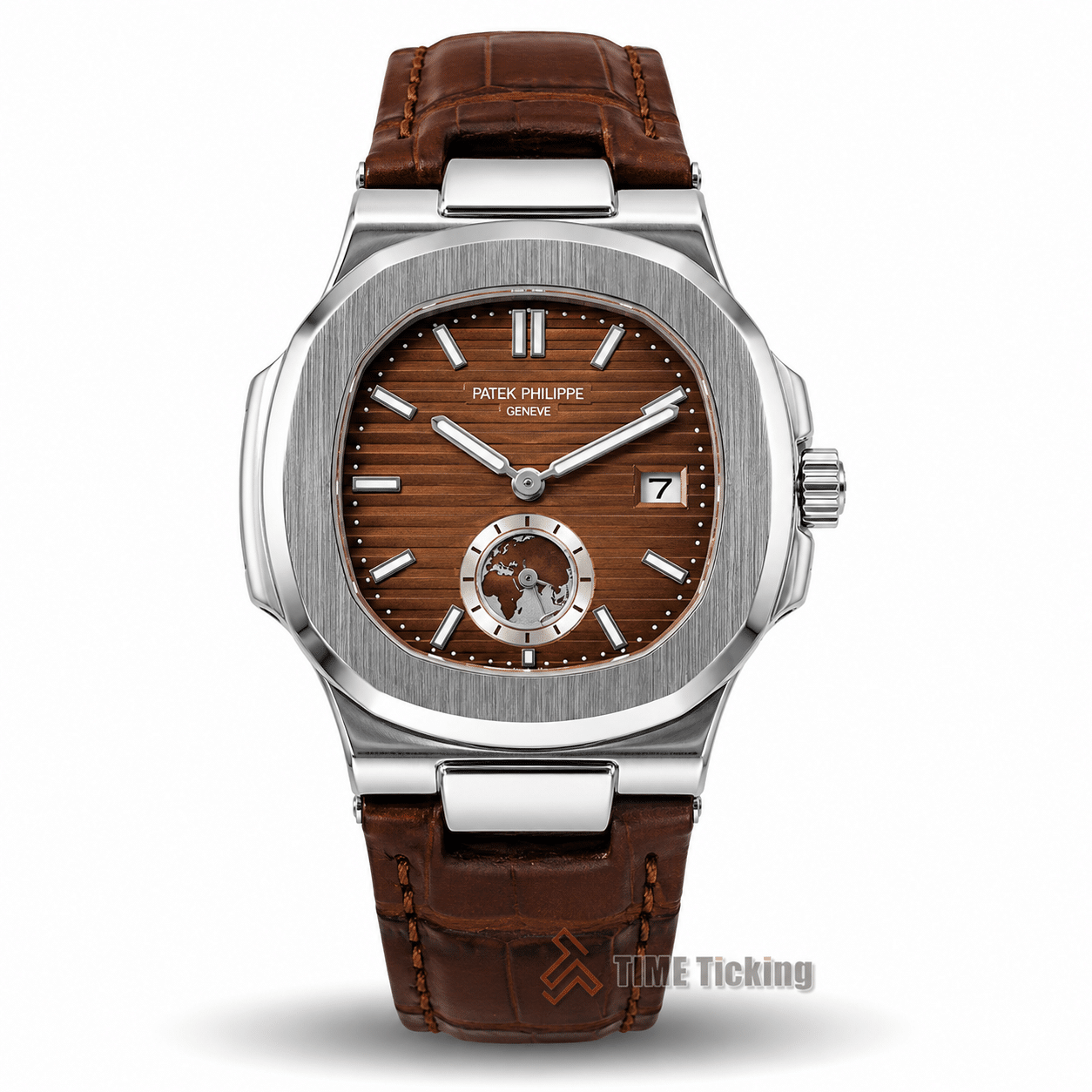 Patek Philippe Nautilus Annual Calendar AA Grade Replica 5726A-001 golden brown dial silver case leather strap men's watch