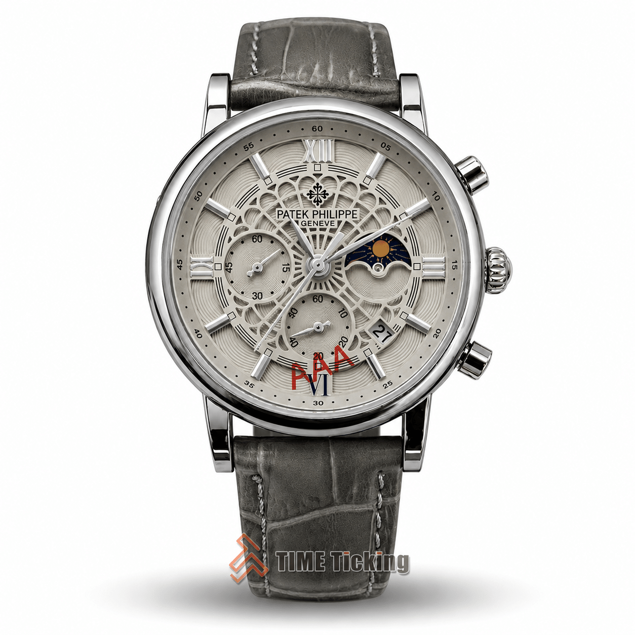 PATEK-201912 men's quartz watch with ash leather belt and ash dial