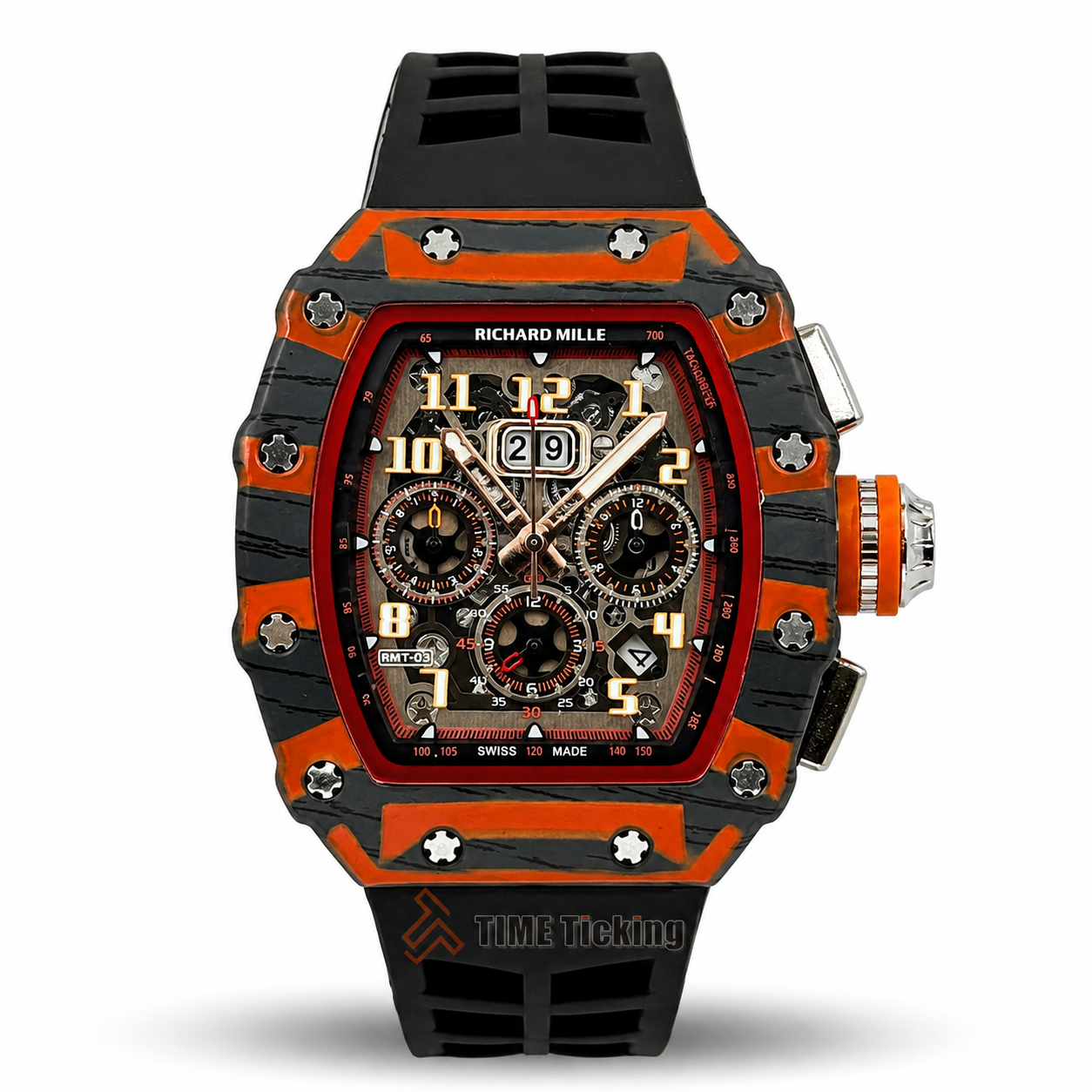 Richard Mille RM 11-03 McLaren Flyback Chronograph men's watch with black rubber strap and black orange case