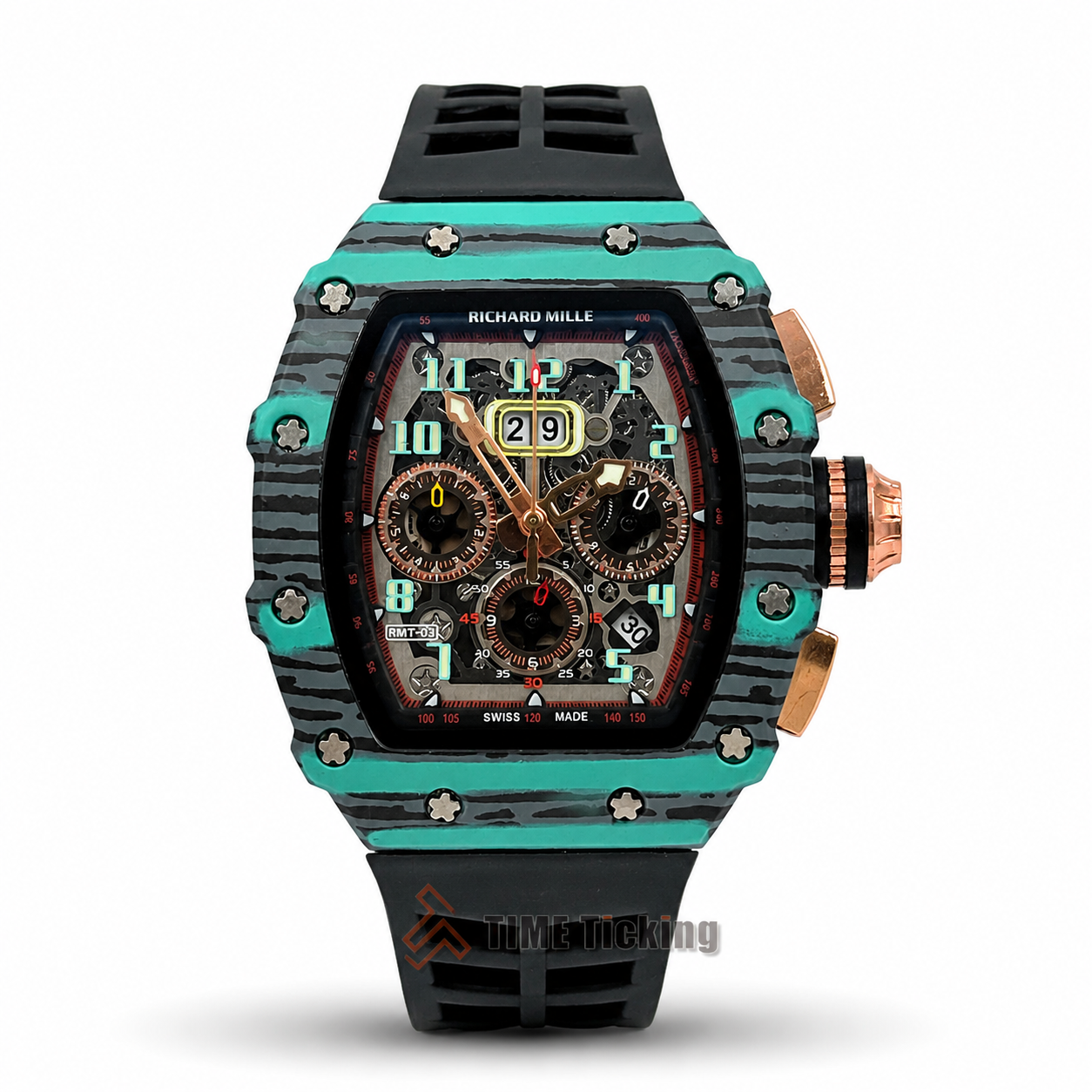 Richard Mille RM 11-03 Flyback Chronograph men's quartz watch with black rubber strap and black green case