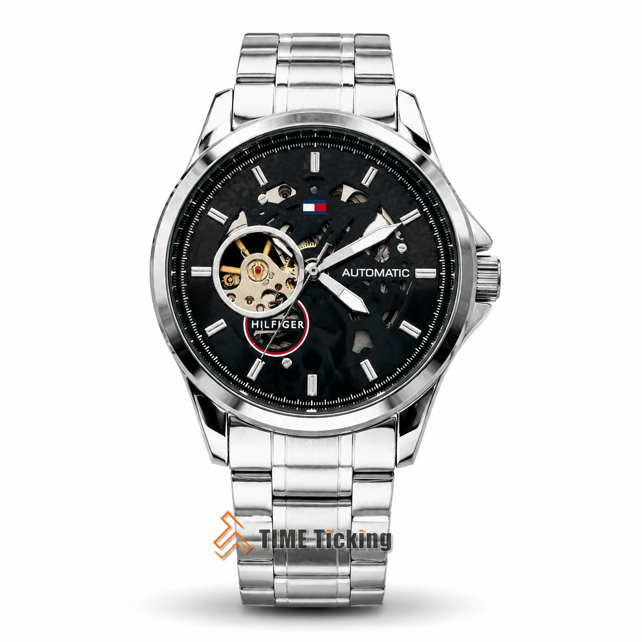 Tommy Hilfiger Henry Automatic men's watch with black dial and silver stainless steel bracelet
