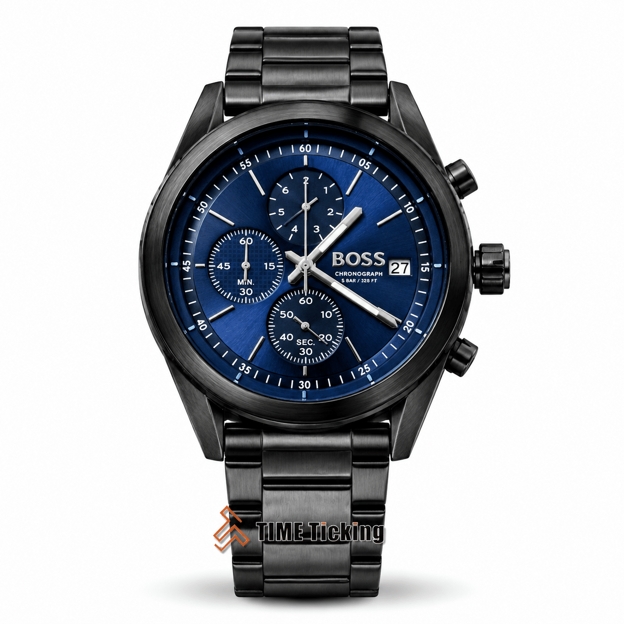 Hugo Boss Grand Prix Chronograph men's quartz watch with black stainless steel strap and black case