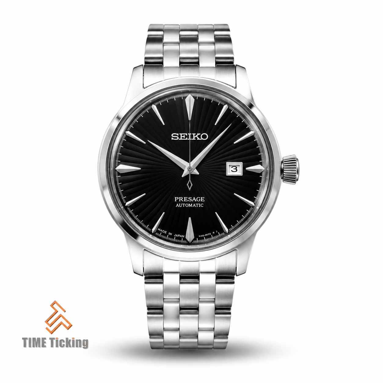 Seiko Presage Cocktail Time Black Martini men's automatic watch with dark grey sunray dial and stainless steel bracelet