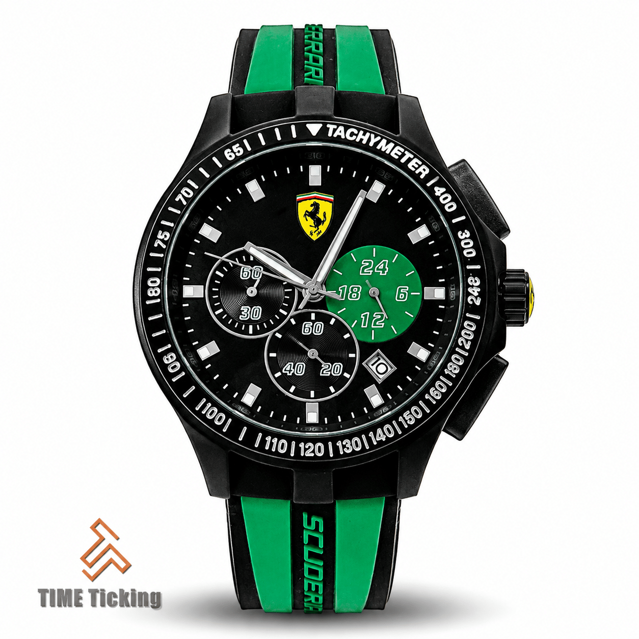 Scuderia Ferrari Race Day Chronograph men's watch with green dial and silicone strap