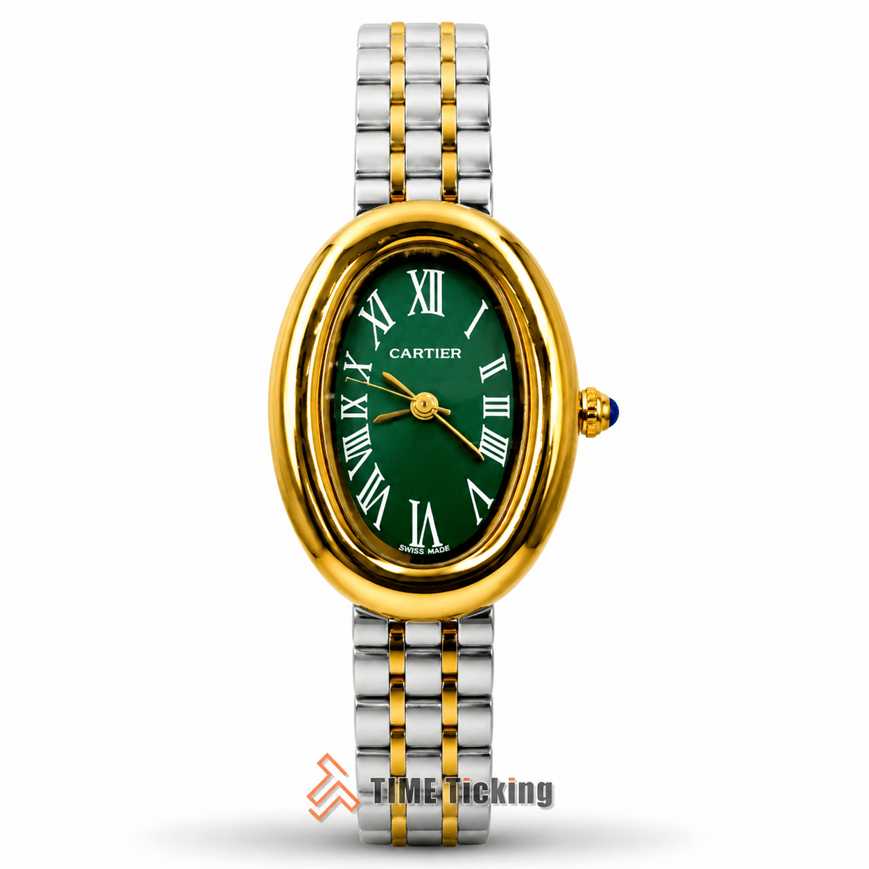 Cartier Baignoire women's watch with white dial and two-tone metal strap