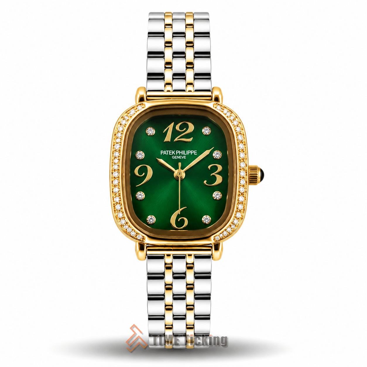 Patek Philippe Gondolo Serata women's watch with emerald green sunburst dial golden bezel and two-tone metal strap