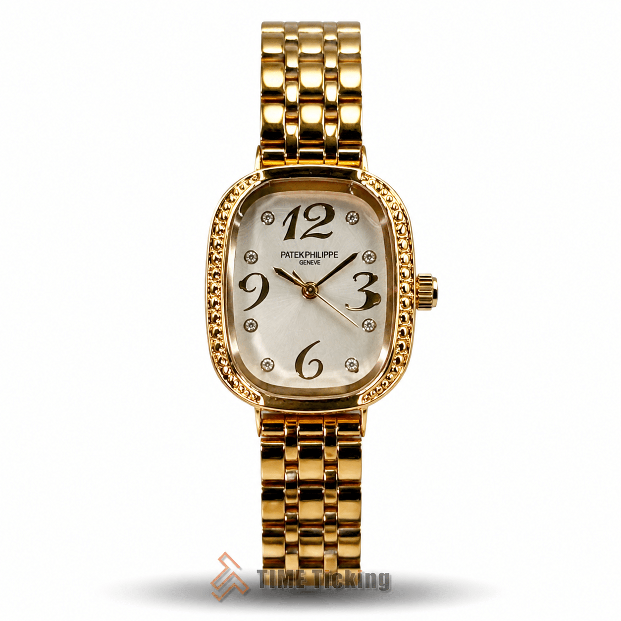 Patek Philippe Gondolo Serata women's watch with white dial gold case and gold metal strap