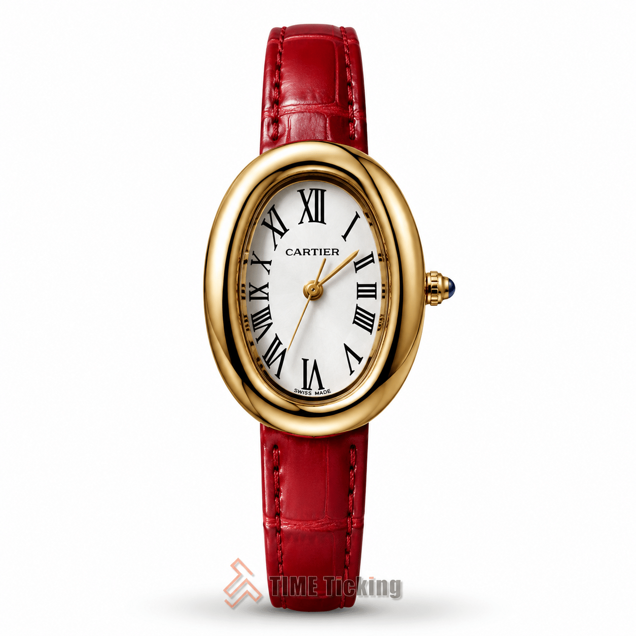 Cartier Baignoire women's watch with white dial and red leather strap