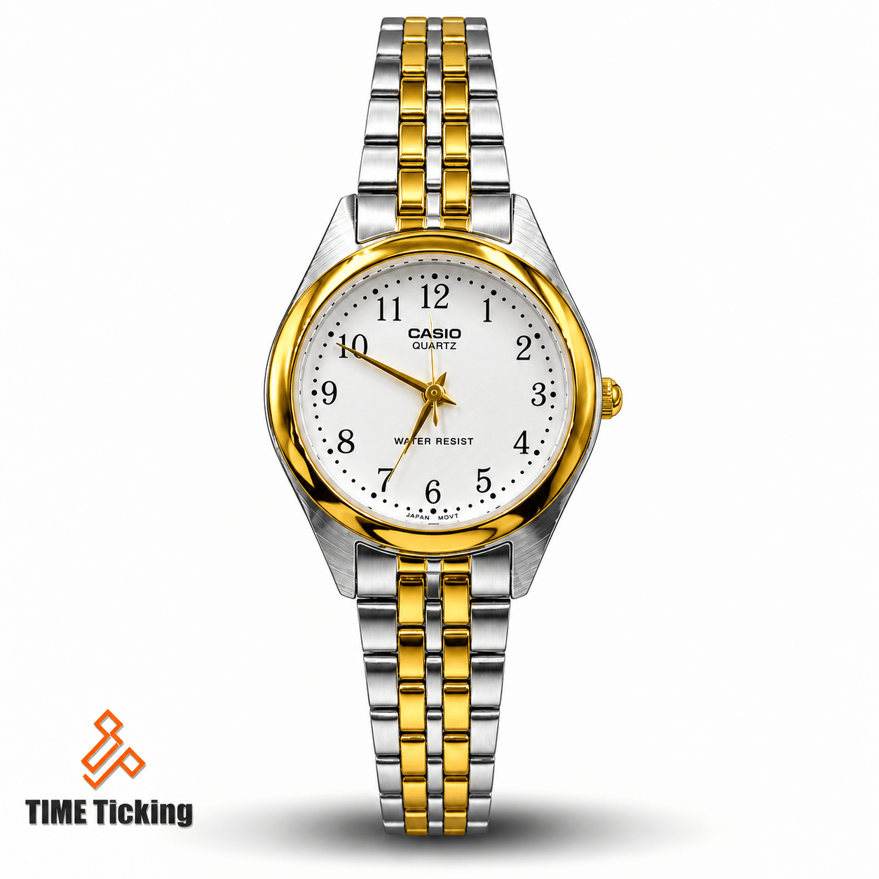 Casio LTP-1128G-7BRDF women’s two-tone stainless steel watch with white dial