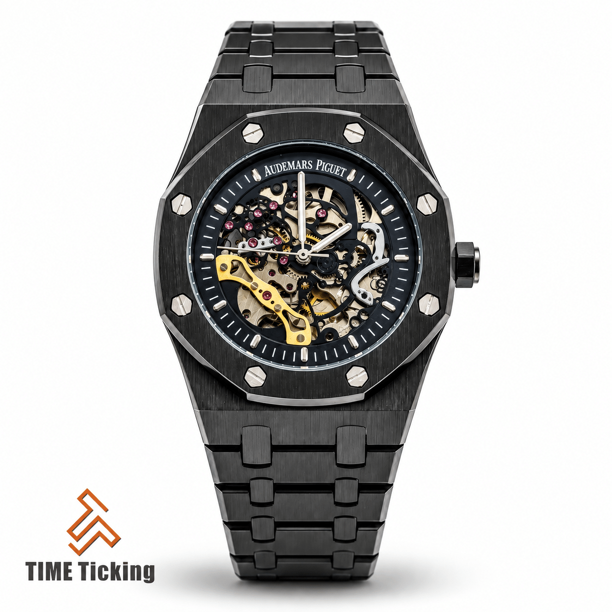 Audemars Piguet Royal Oak AA Grade Replica automatic skeleton watch with black dial and black stainless steel case
