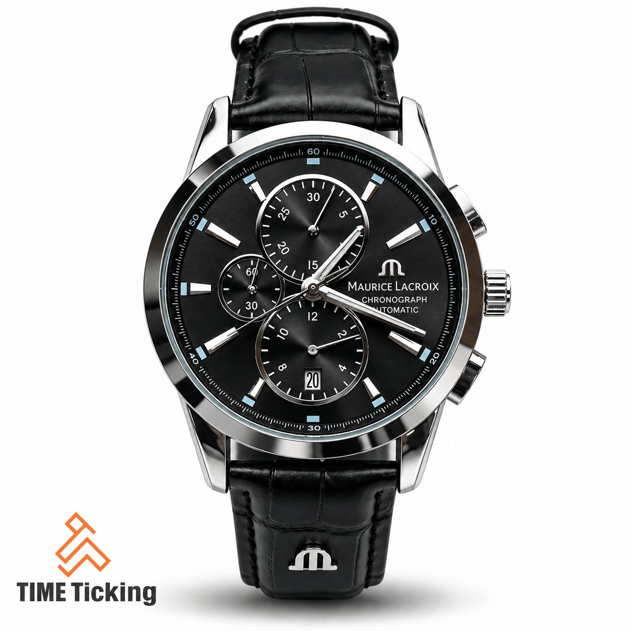 Maurice Lacroix Chronograph men's quartz watch with black dial black bracelet and stainless steel case