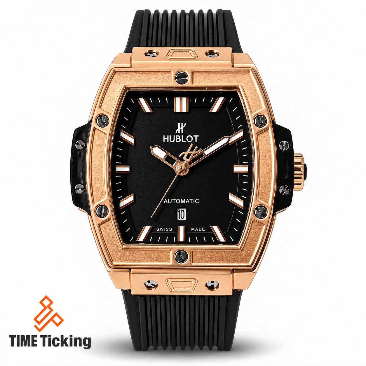 Hublot Spirit of Big Bang men's watch with rose gold case black dial and premium rubber strap