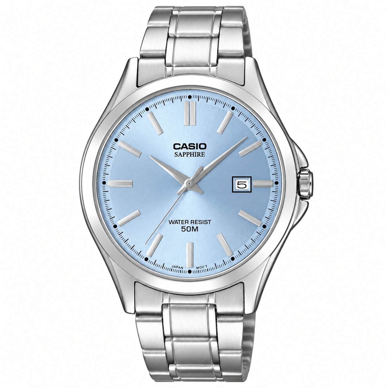 CASIO MTS-115D-2A2V men's ice blue sapphire watch with stainless steel case and bracelet