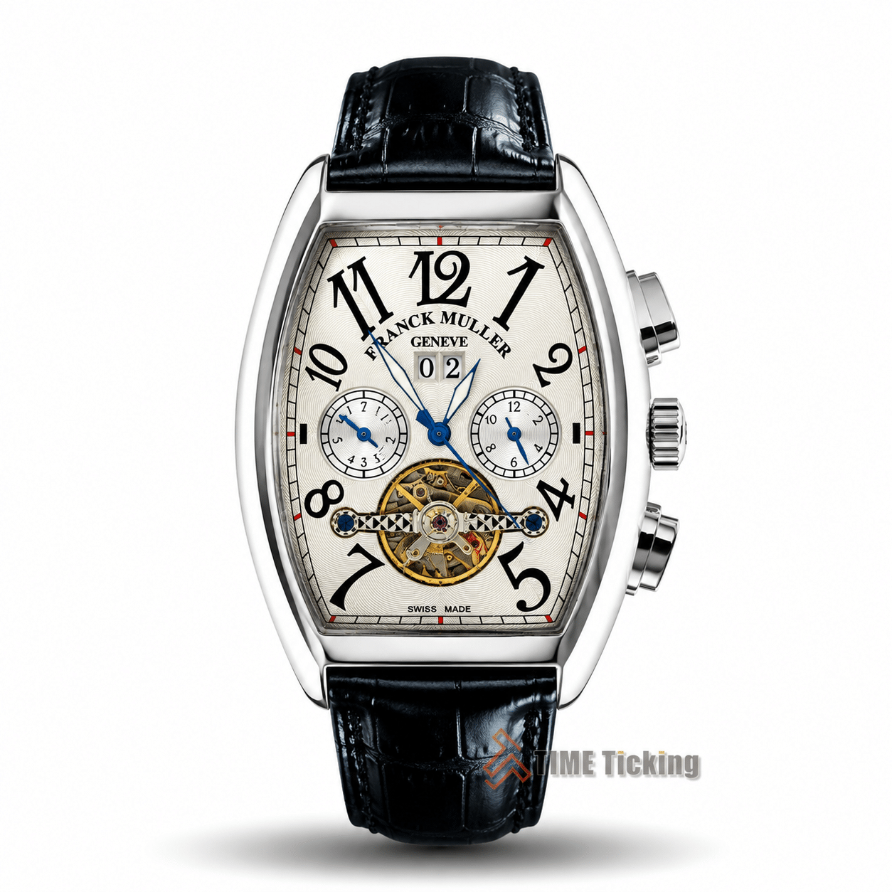 Franck Muller Cintrée Curvex Automatic Men’s Watch with White Dial and Black Leather Belt