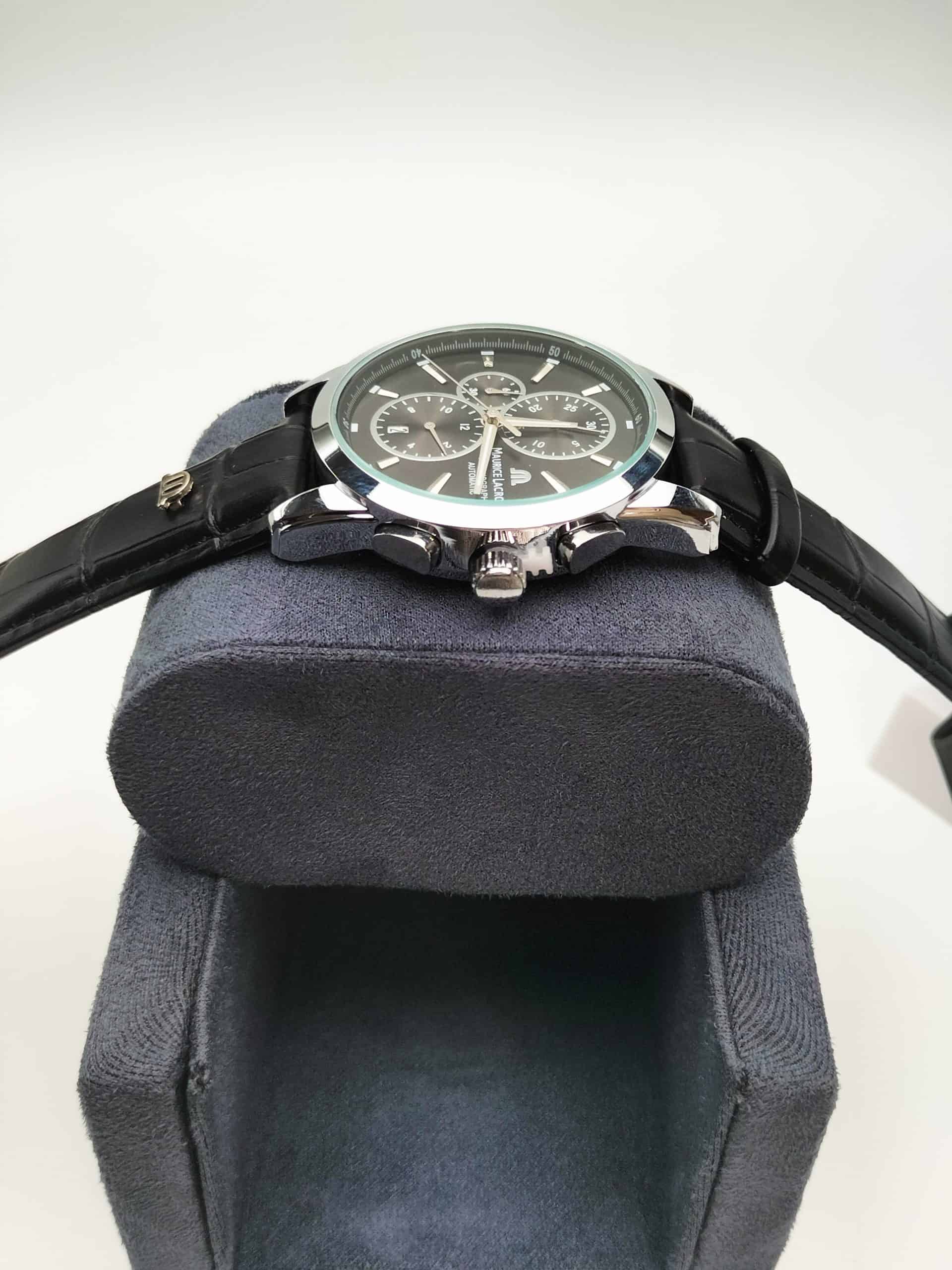 MAURICE LACROIX BLACK LEATHER BELT Quartz SS Black Dial Men’s Watch - Image 5