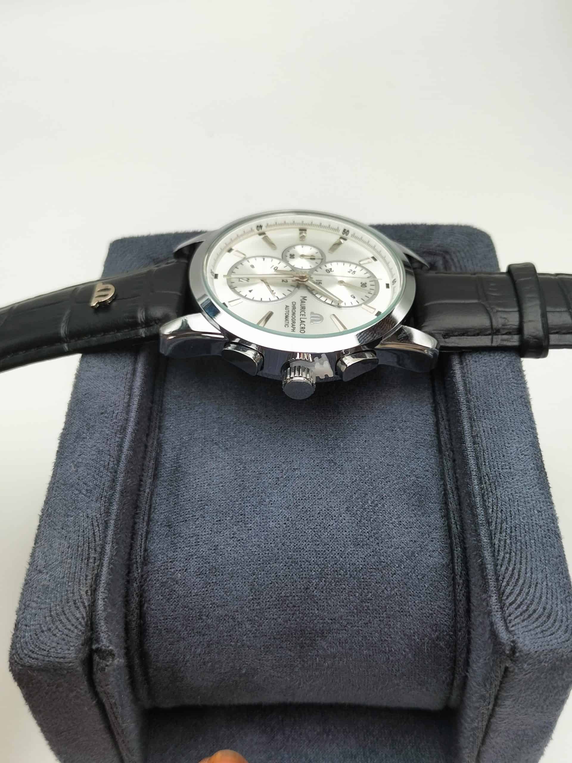 MAURICE LACROIX BLACK LEATHER BELT Quartz SS White Dial Men’s Watch. - Image 3