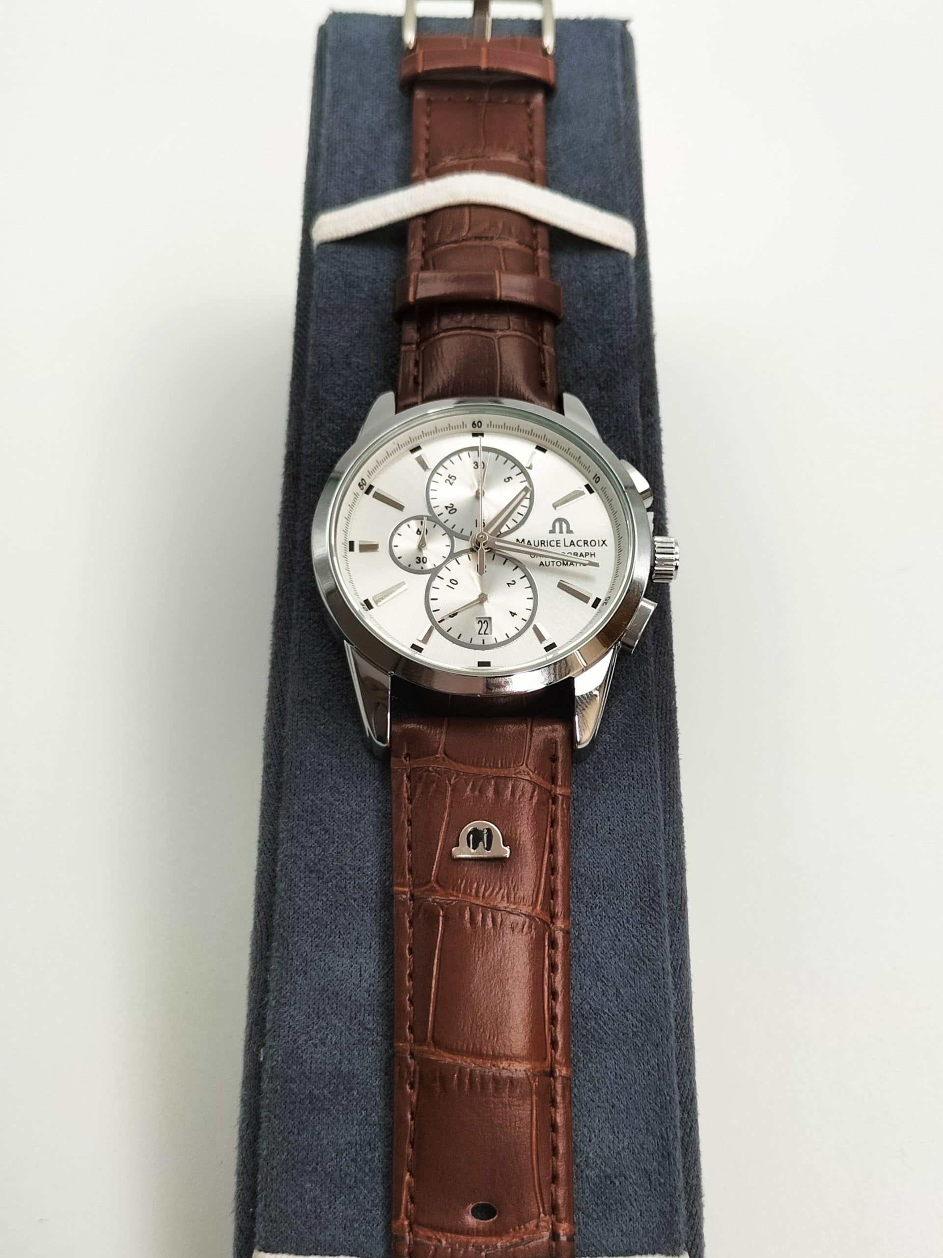 MAURICE LACROIX BROWN LEATHER BELT Quartz SS White Dial Men’s Watch. - Image 4