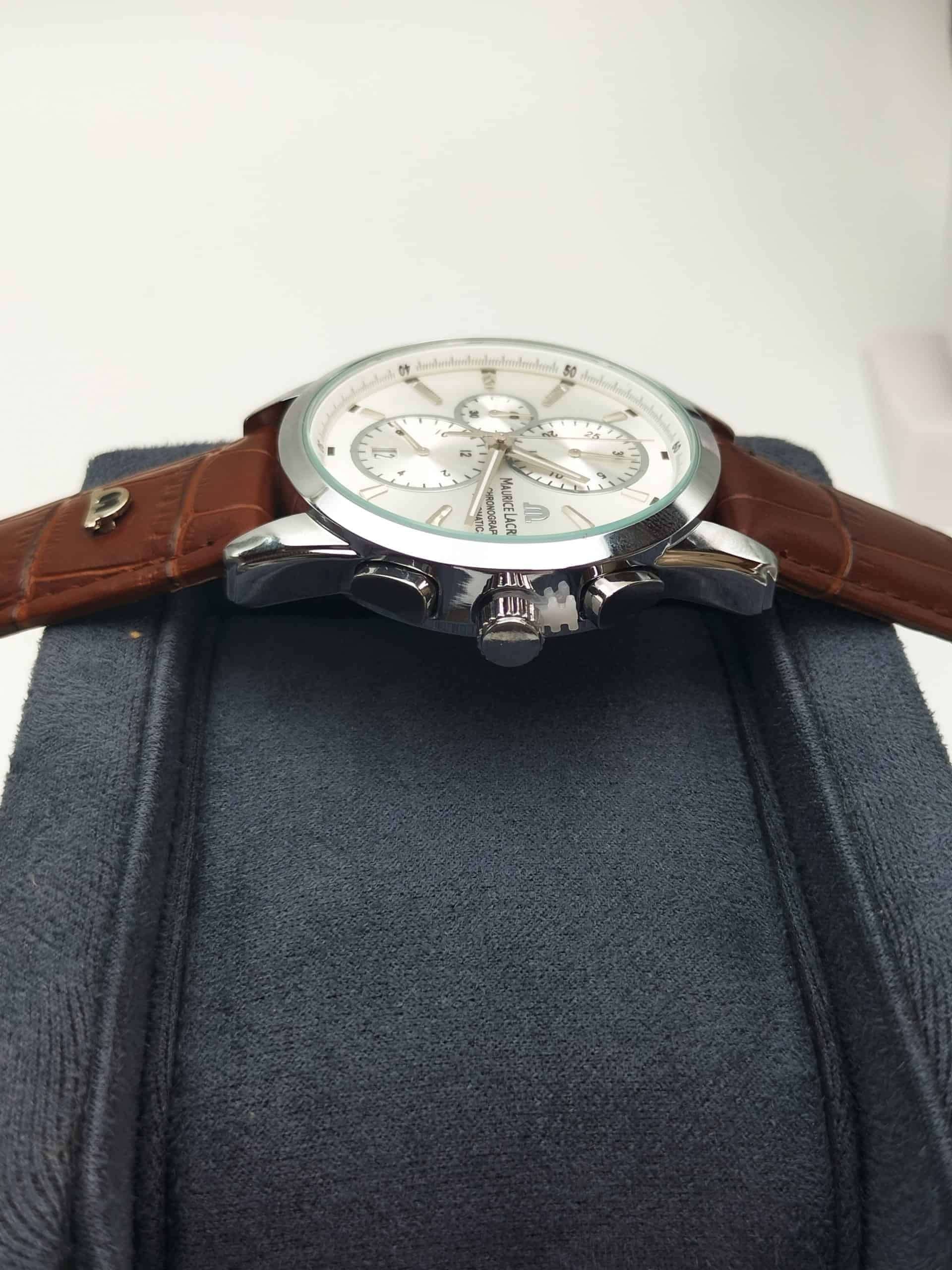 MAURICE LACROIX BROWN LEATHER BELT Quartz SS White Dial Men’s Watch. - Image 5