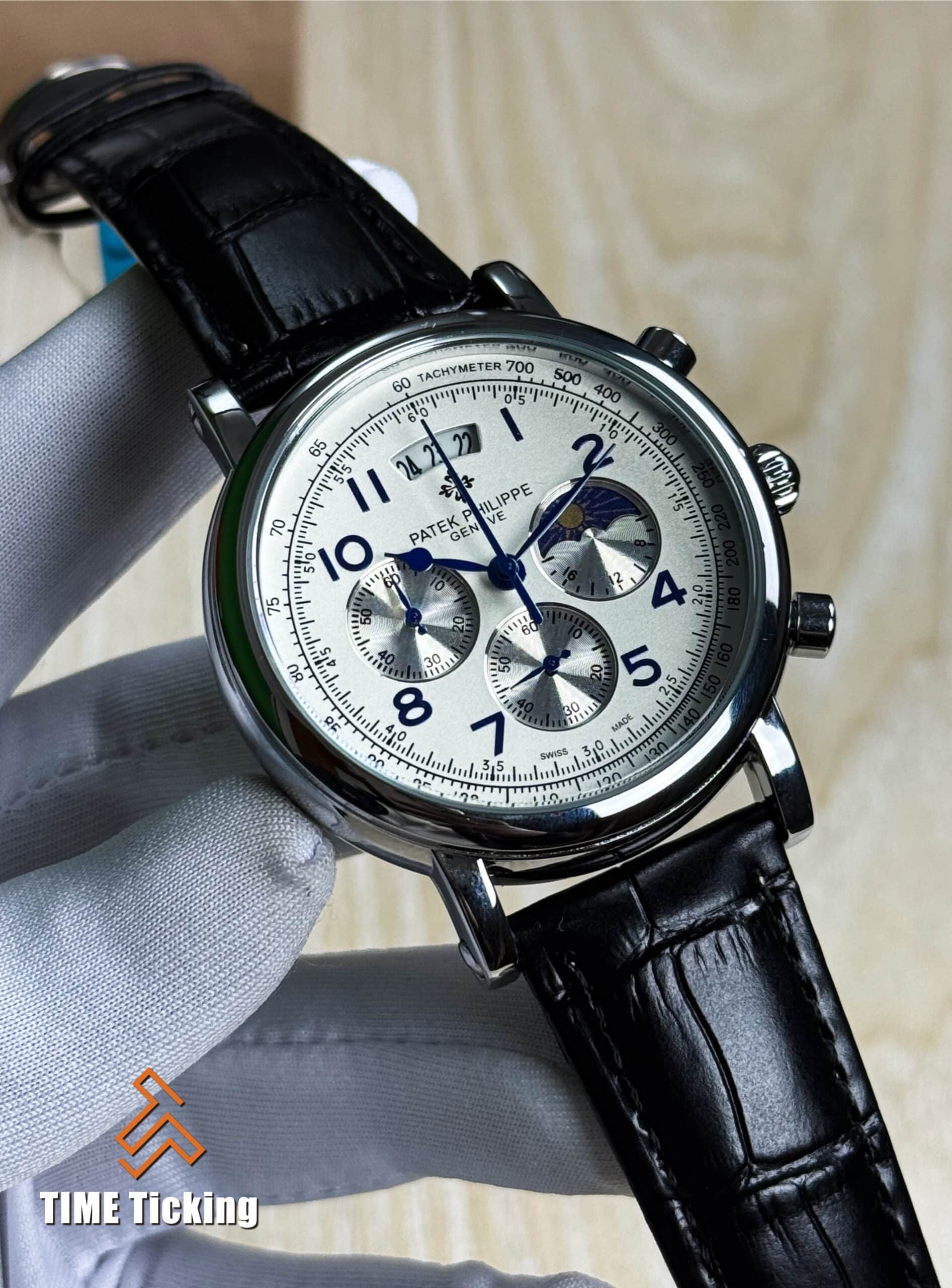 Black BELT, WHITE DIAL “Triple DATE” MEN’S WATCH - Image 2