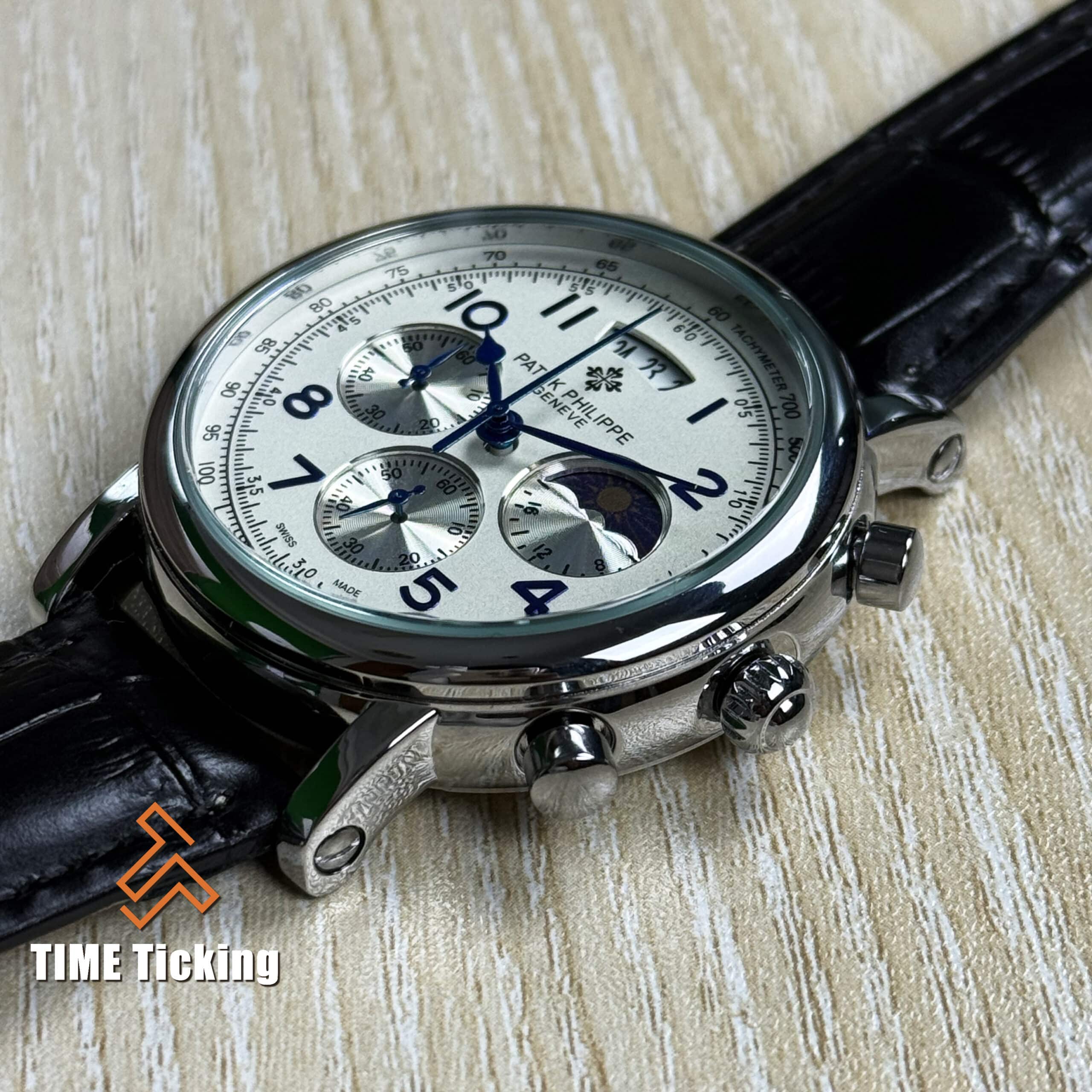 Black BELT, WHITE DIAL “Triple DATE” MEN’S WATCH - Image 3