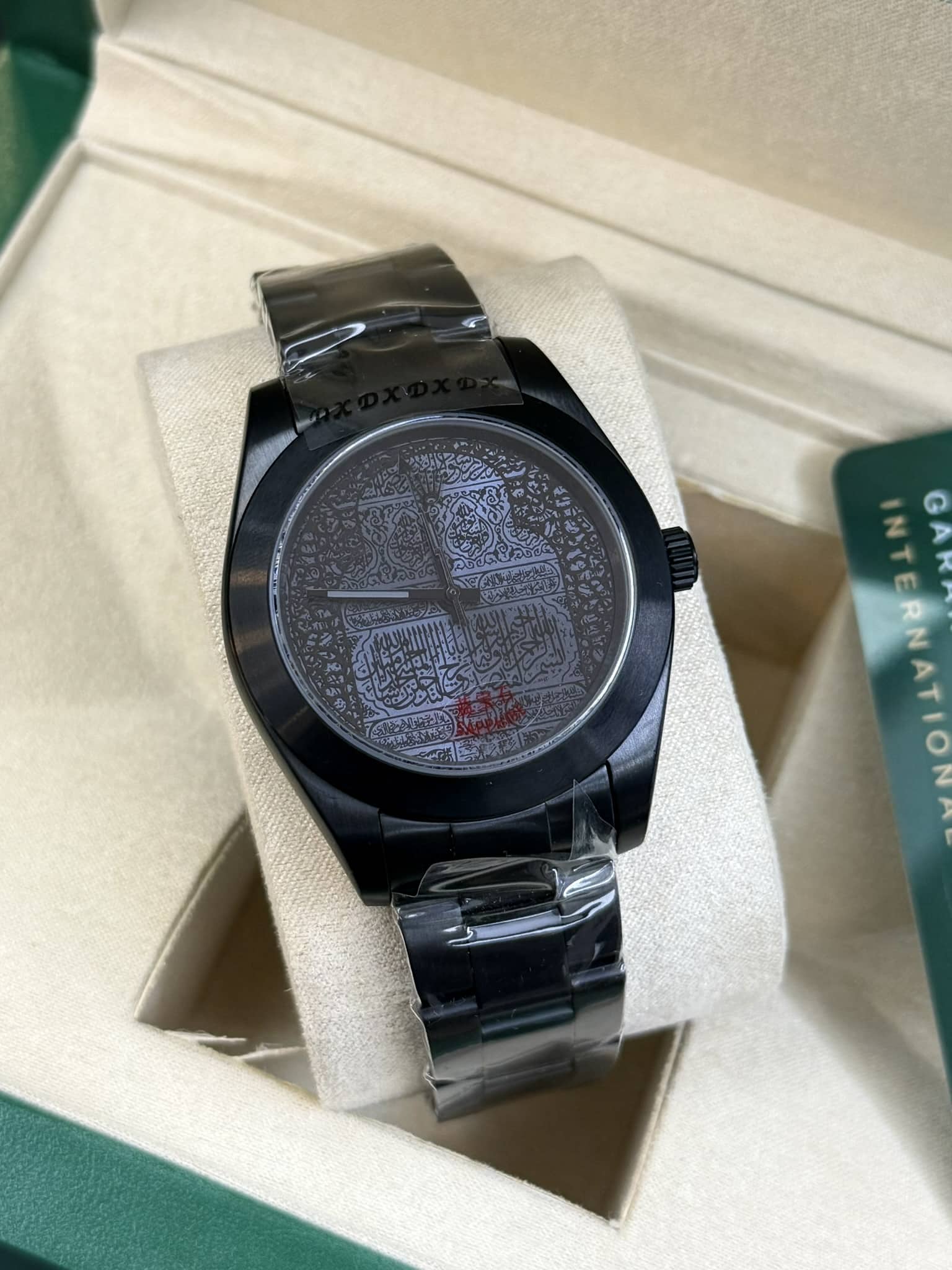 Rolex Men’s Luxury Wristwatch with Islamic Calligraphy Dial – Black Edition - Image 2
