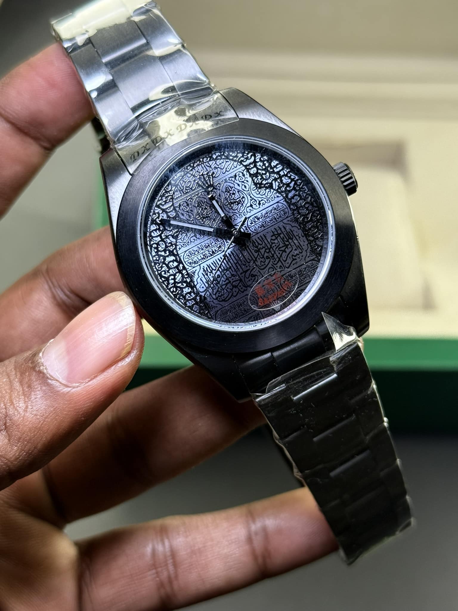 Rolex Men’s Luxury Wristwatch with Islamic Calligraphy Dial – Black Edition - Image 3