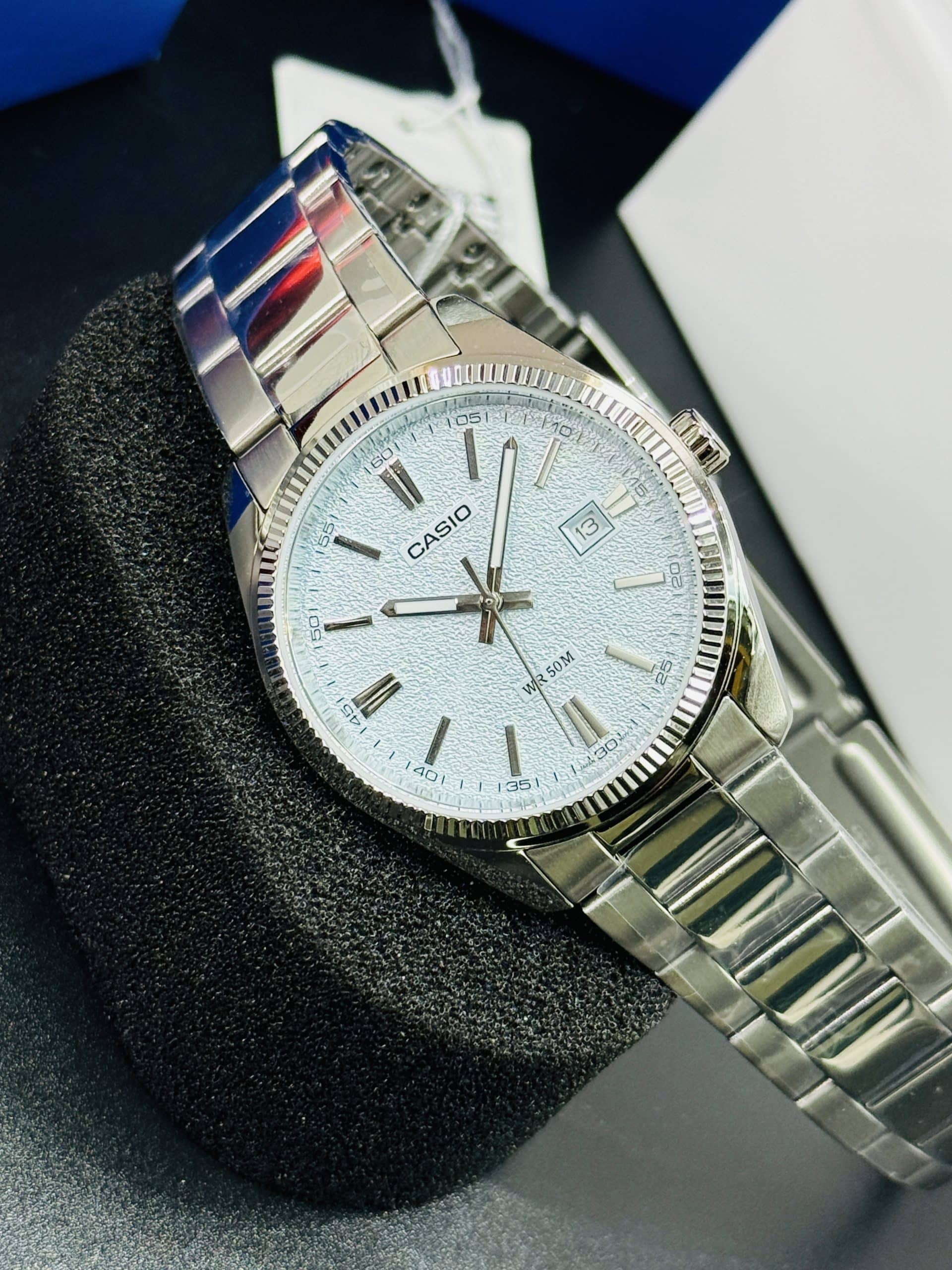 Casio Enticer Ice Blue Texture Dial Silver Men's Watch- MTP-1302DA-2A2. - Image 2