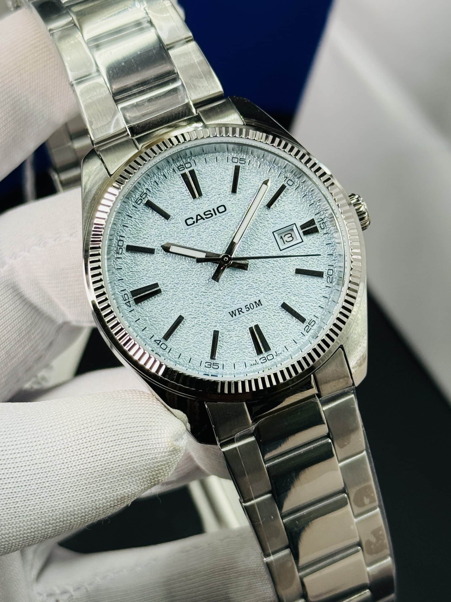 Casio Enticer Ice Blue Texture Dial Silver Men's Watch- MTP-1302DA-2A2. - Image 3