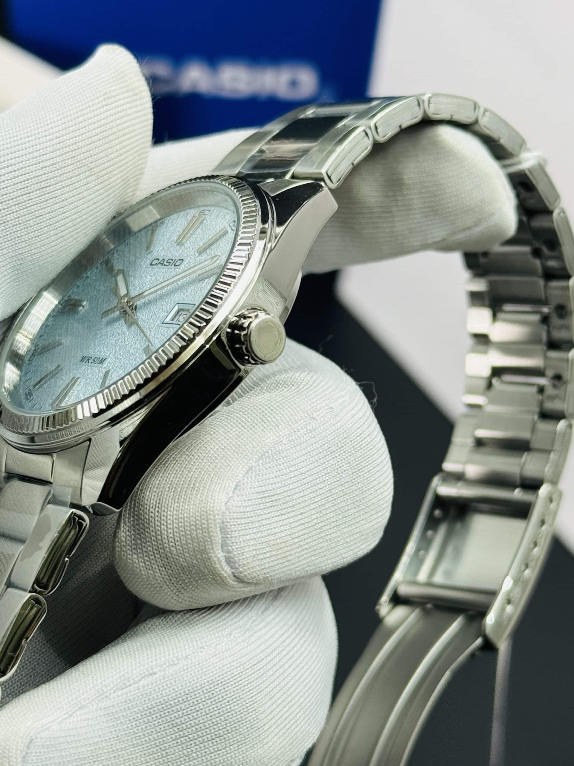Casio Enticer Ice Blue Texture Dial Silver Men's Watch- MTP-1302DA-2A2. - Image 4