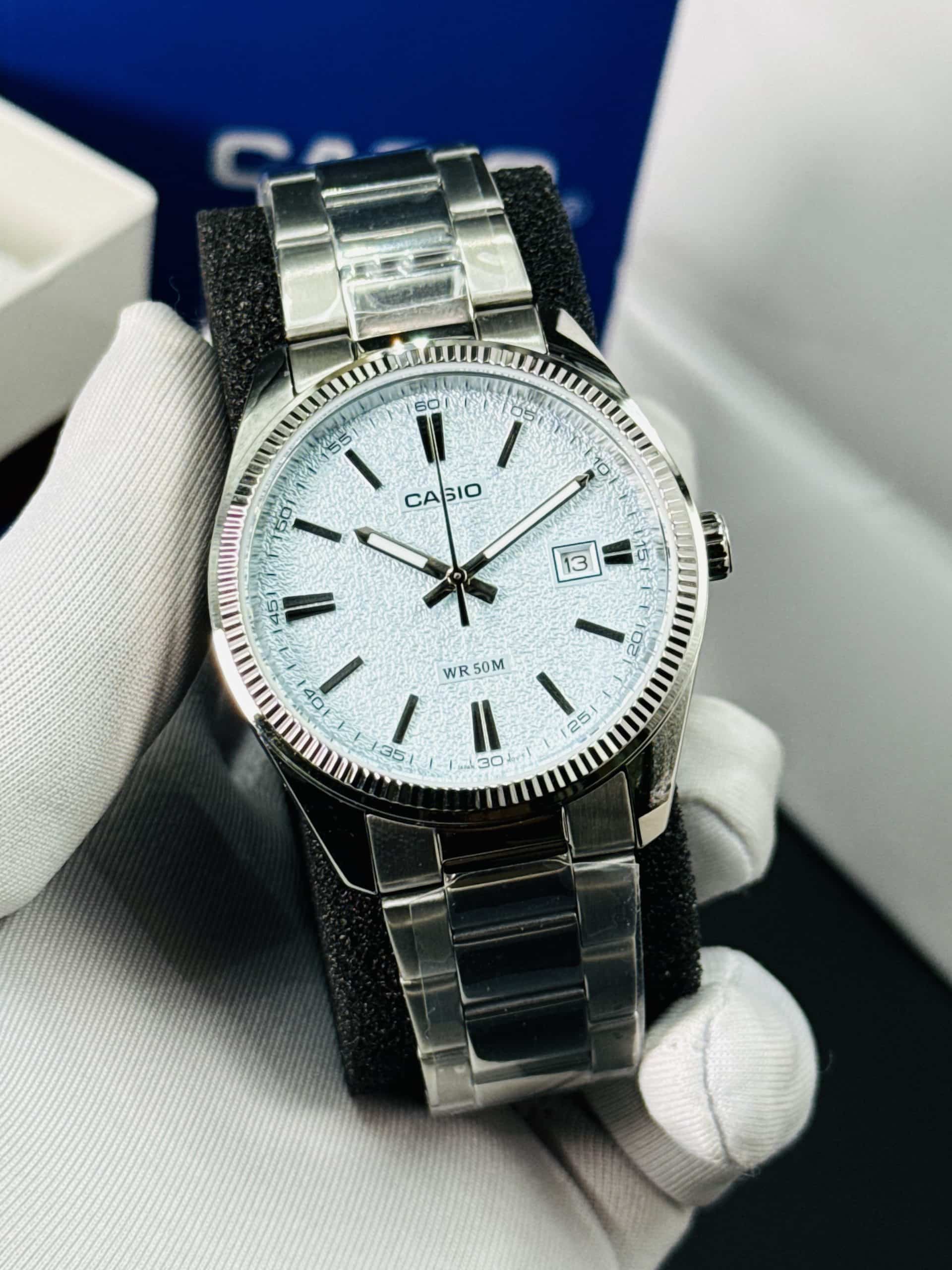 Casio Enticer Ice Blue Texture Dial Silver Men's Watch- MTP-1302DA-2A2. - Image 6